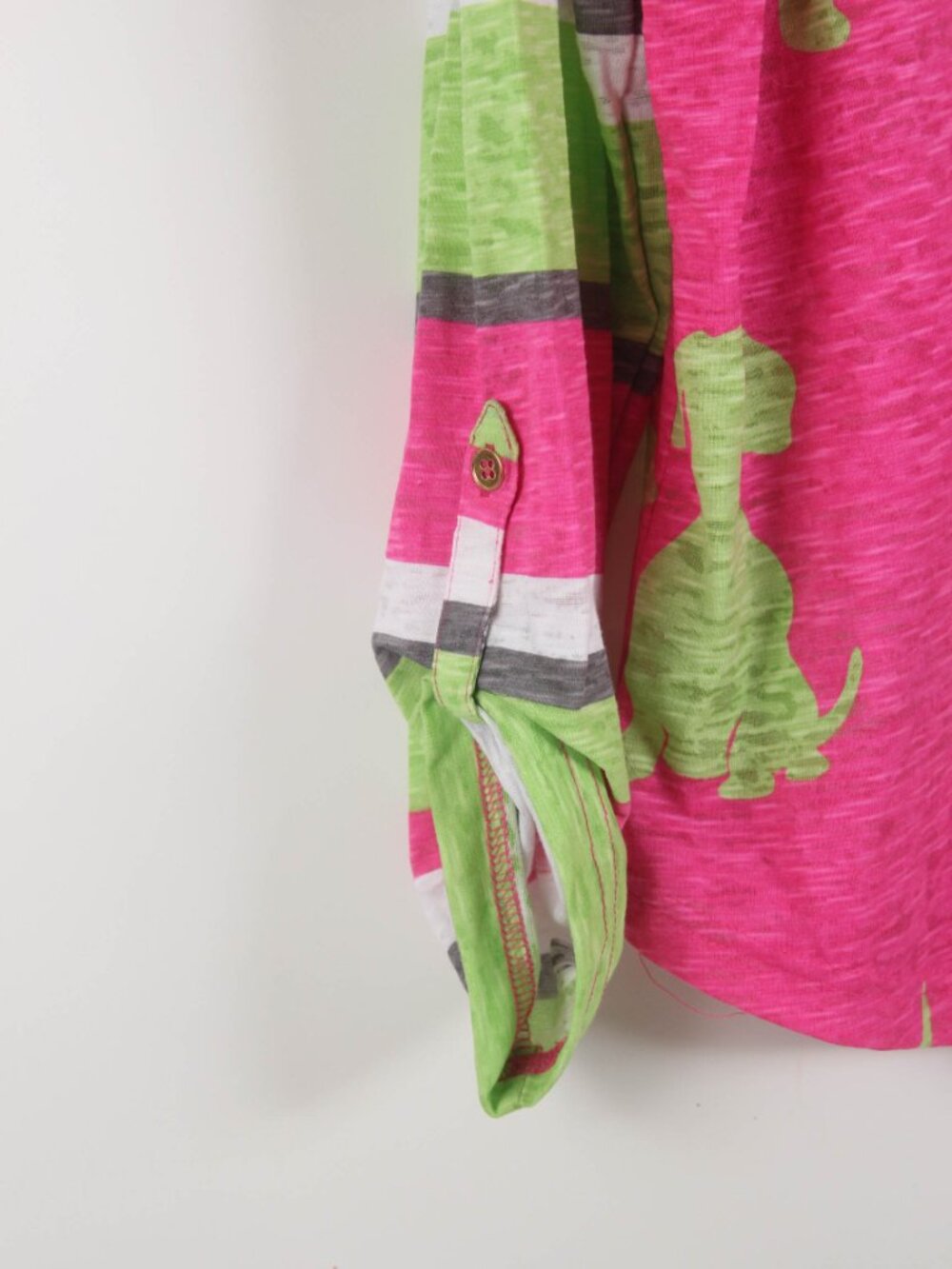 Caribbean Joe XL Pink Green Dachshund Dog Print Henley Top - Picture 5 of 10